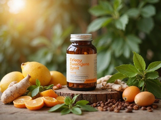 Energy and balance supplement complexes displayed with natural ingredients